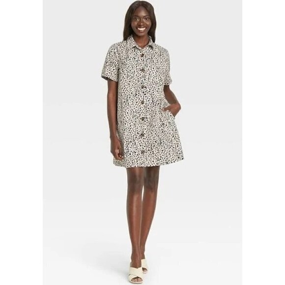 Who What Wear Shirt Dress Sz Small Button Down Cheetah Animal Print Pockets NEW - Picture 1 of 13